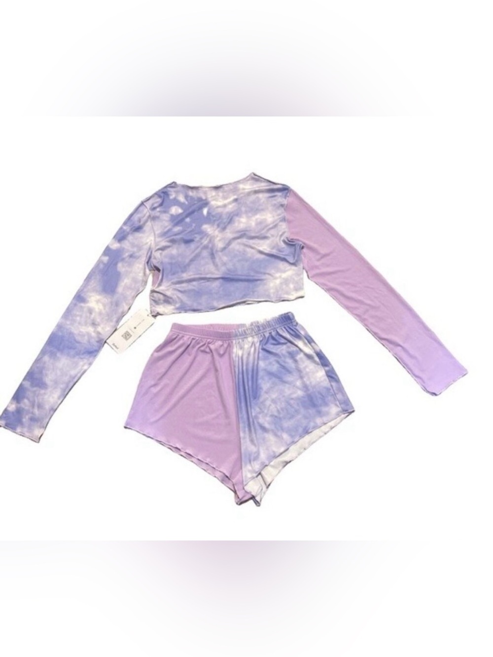 ROMWE Lavender Tie Dye Pajama Short & Longsleeve Crop Top Size Small & Cotton - Picture 2 of 12